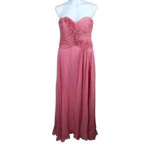 Jovani Pink Silk Strapless Gown Ruched Floral Applique Formal Dress 12